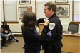 030323 Police Promotion Sergeant Jeff DeVrieze badge pinned by spouse