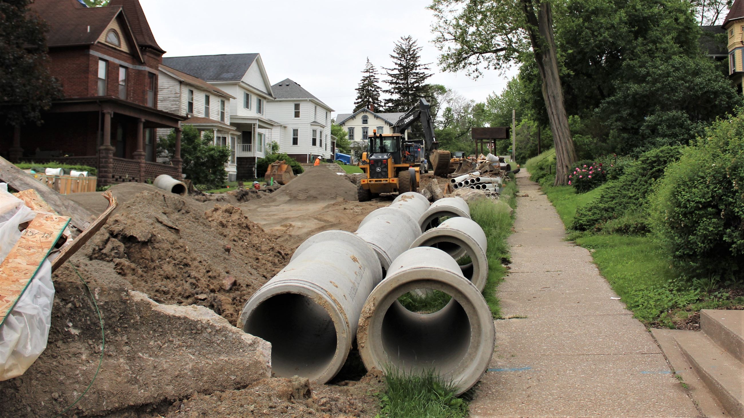 Line of pines on 8th Street await their fate underground May 28, 2019 (JPG)