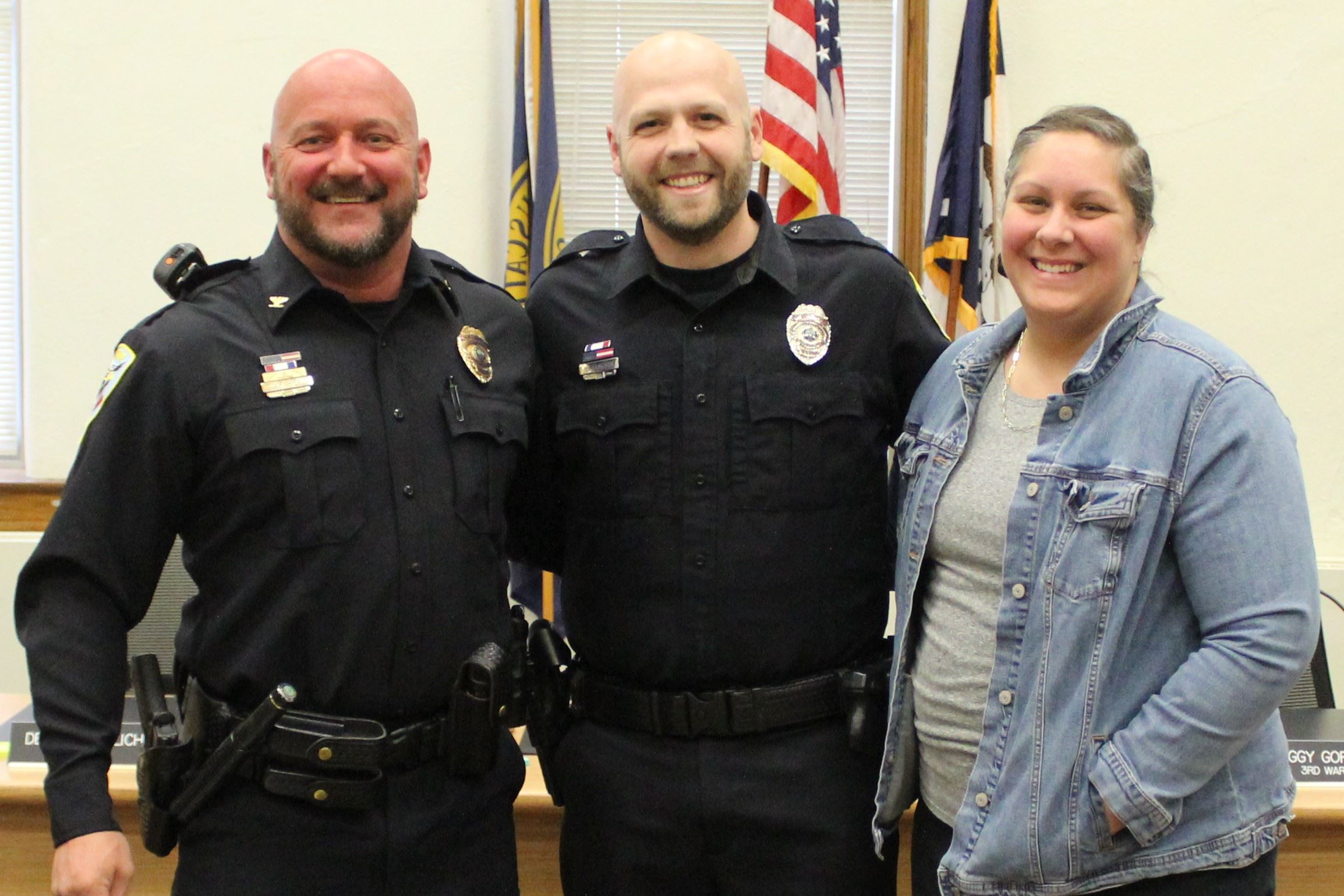030323 Police Promotion Detective Britt Jameson with spouse and Chief Kies