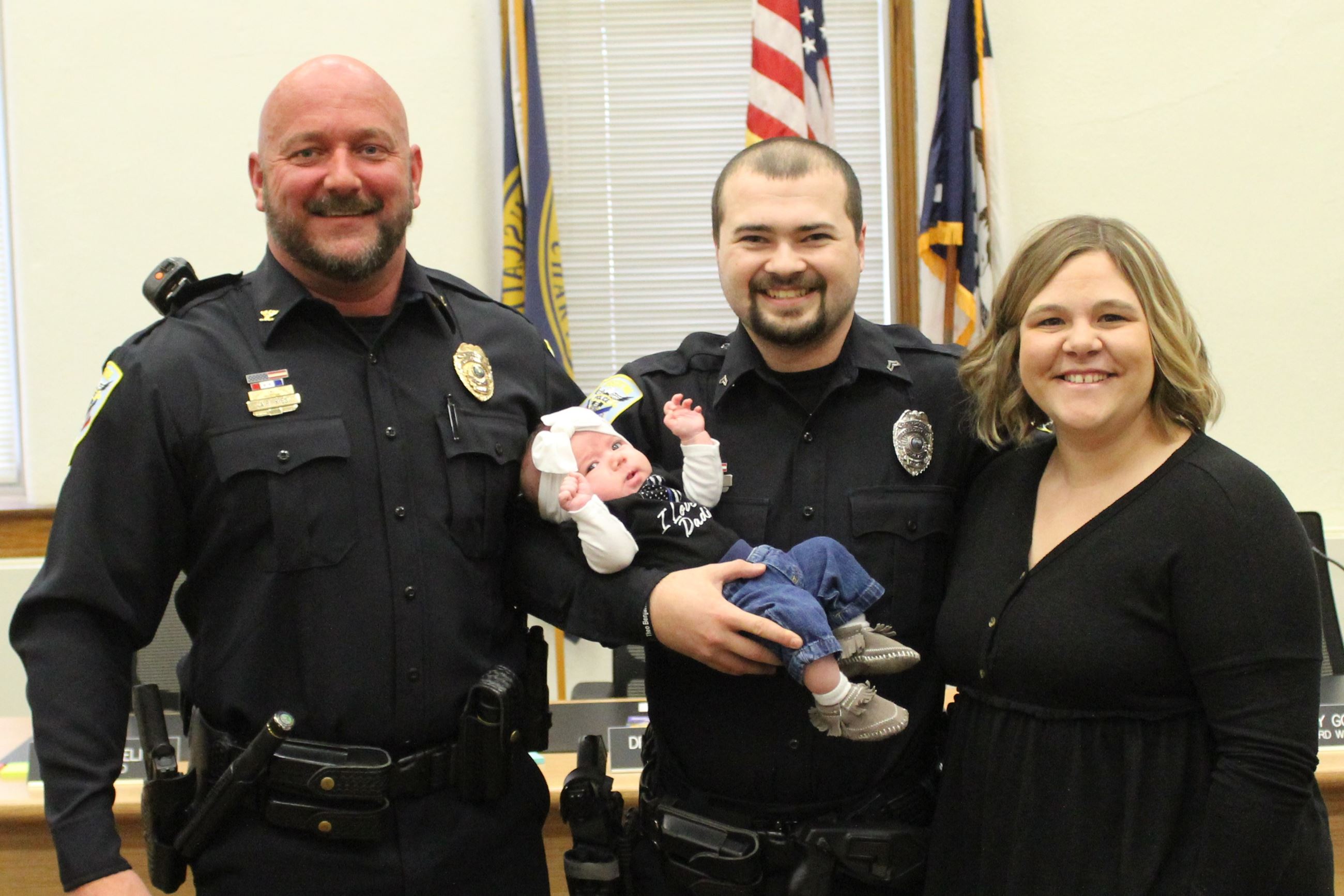 030323 Police Promotion Corporal Mitch Griffin spouse and Chief Kies