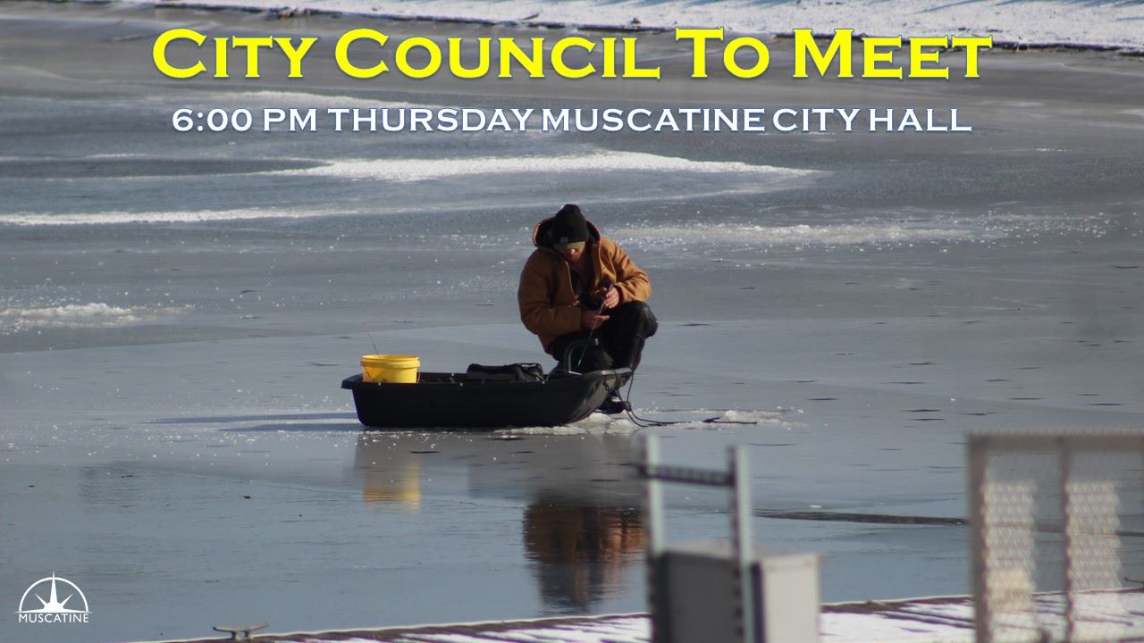 City Council Meeting Promo showing ice fishing in MIssissippi River harbor (JPG)