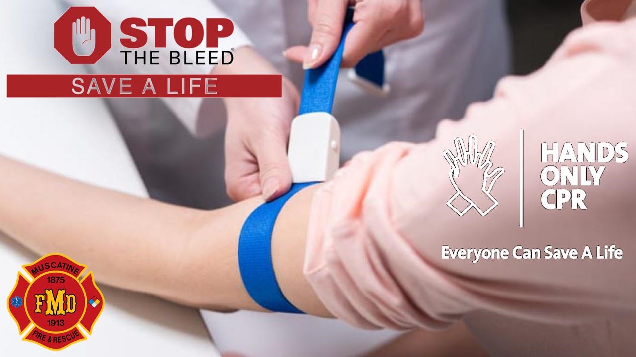 Stop The Bleed - Hands Only CPR Promo showing arm with torniquet (JPG)