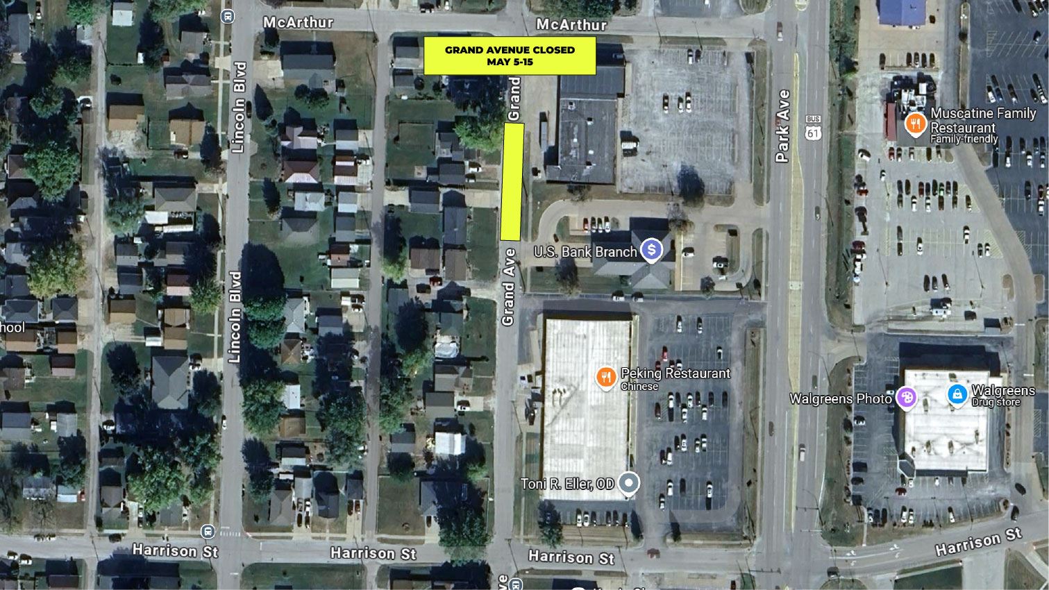 050125 Grand Avenue Road Closure May 5-15 (JPG) showing location on map